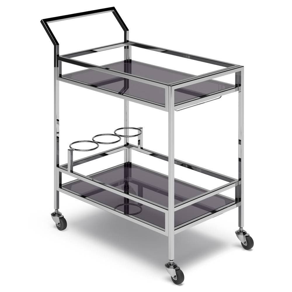 WyndenHall Snell Bar Cart - Modern Glass & Steel Design