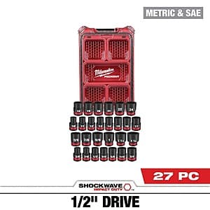 Milwaukee SHOCKWAVE 27-Pc Socket Set - 1/2" Drive, Metric & SAE