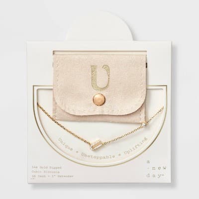 14K Gold Dipped Cubic Zirconia U Initial Necklace - A New Day™ Gold