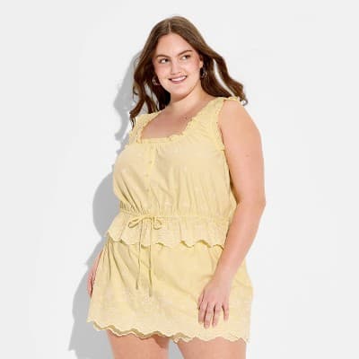Women's Eyelet Button-Front Tank Top - Wild Fable™ Yellow 3X