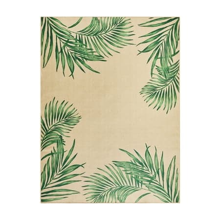 Better Homes & Gardens Green Palm Outdoor Washable Area Rug, 7' x 10'