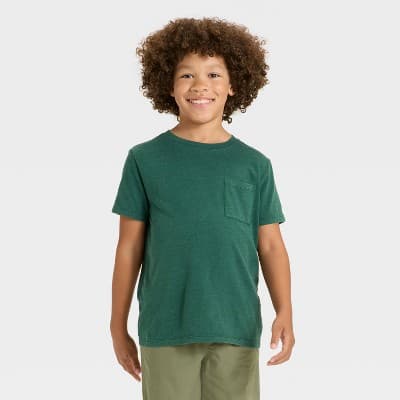 Boys' Short Sleeve Washed Pocket T-Shirt - Cat & Jack™ Dark Green S