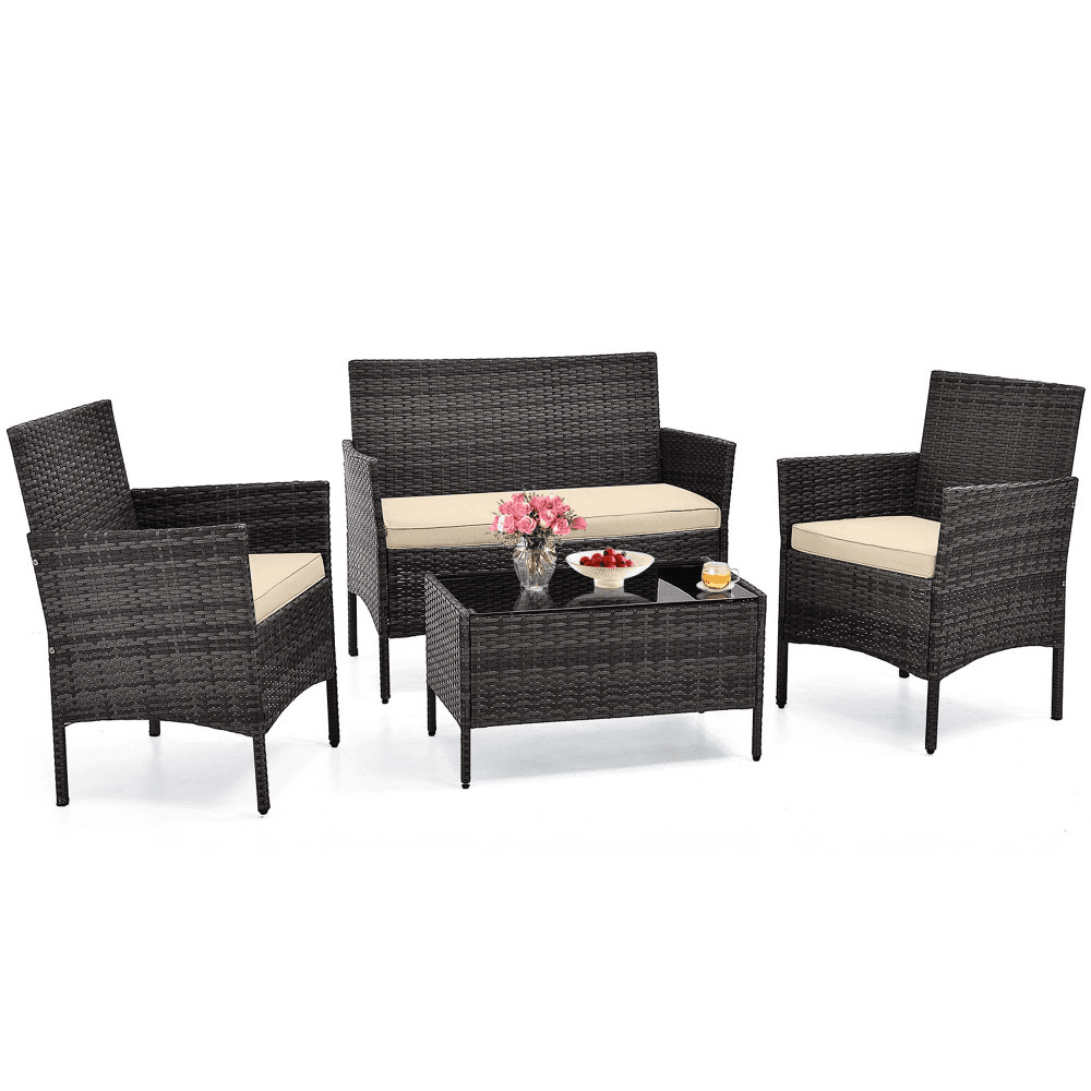 4-Piece Rattan Patio Set with Cushions for $160