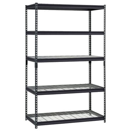 Hart 48"W x 24"D x 72"H 5-Tier Steel Shelving with Wire Decking; 4,000 lbs. Total Capacity; Black