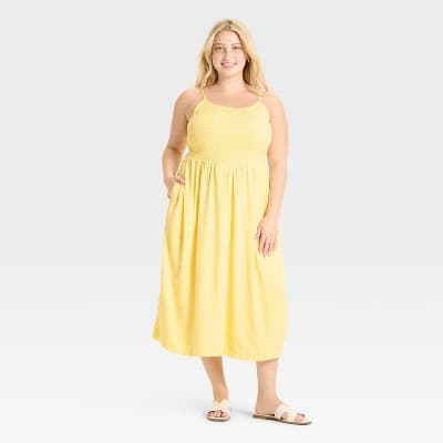 Women's Smocked V-Waist Midi Dress - A New Day™ Yellow Gingham 4X