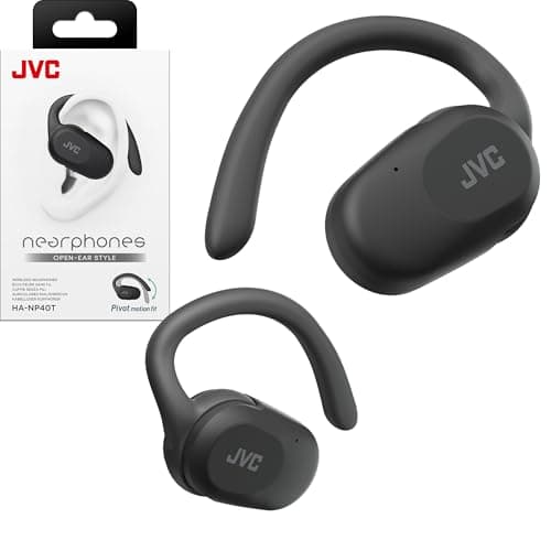 JVC nearphones Open Ear True Wireless Headphones with Pivot Motion Mecanism, 16mm Large Drivers Sound, Single Ear use, BT 5.4, Long Battery Life (up to 26 Hours) - HANP40TB (Black)