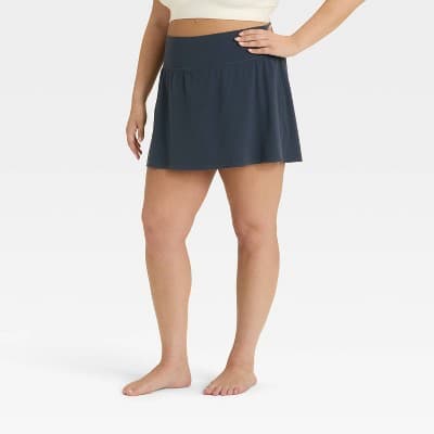 Women's Everyday Soft Mid-Rise Skort 14.5" - All In Motion™ Navy Blue XXL: Moisture Wicking, Built-in Shorts