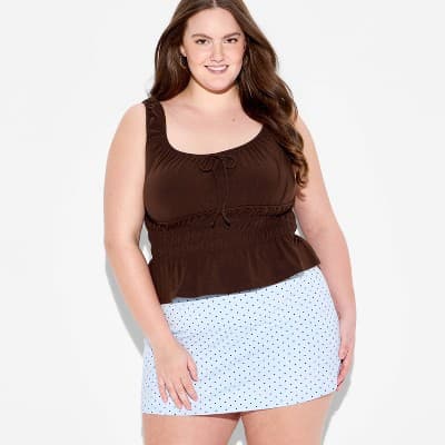 Women's Mini Cap Sleeve Off the Shoulder Smocked Peasant Top - Wild Fable™ Brown 3X