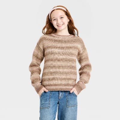 Girls' Striped Pullover Sweater - art class™ Pink XXL