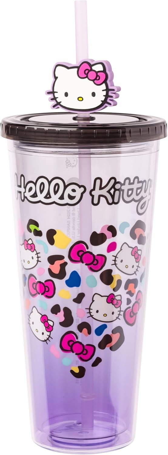 Hello Kitty Jungle Leopard Print Plastic Cup with Lid & Straw