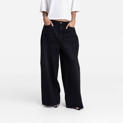 KBB by KAHLANA Women's Low-Rise Super Wide Leg The Rachel Jeans - Black Wash 12