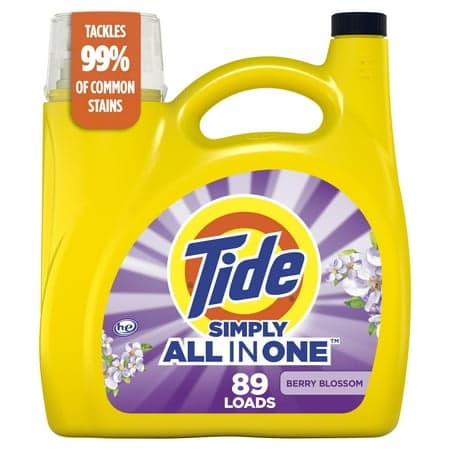 Tide Simply Laundry Detergent Liquid, Berry Blossom Scent, 117 fl oz, 89 Loads