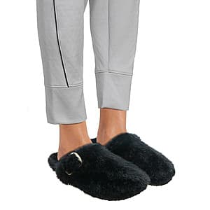 Cozy Faux Fur Buckle Clog Slippers from No Boundaries for $4.25