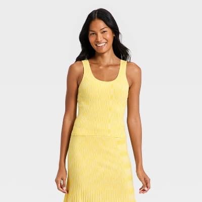 Women's Sleeveless Space Dye Tank - A New Day™ Yellow L