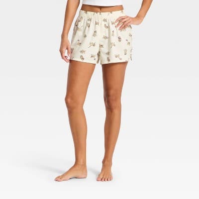 Women's Boxer Pajama Shorts - Wild Fable™ Cream Cats XXS
