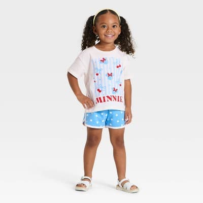 Toddler Girls' 2pc Disney Minnie Mouse 4th of July T-Shirt and Shorts Set - Blue/Red 2T