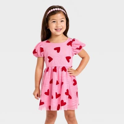 Toddler Girls' Valentine's Heart Tulle Dress - Cat & Jack™ Pink 3T