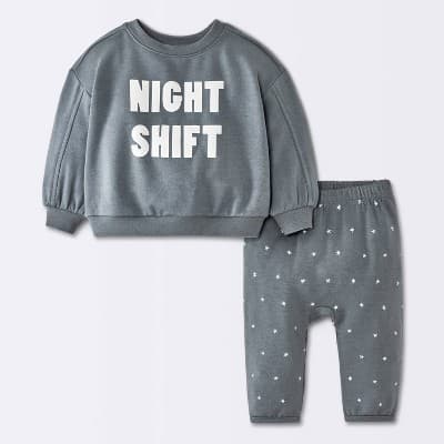 Baby Boys' 2pc Night Shift Stars Graphic Modal French Terry Sweatshirt and Pants Set - Cloud Island™ Charcoal Gray 6-9M
