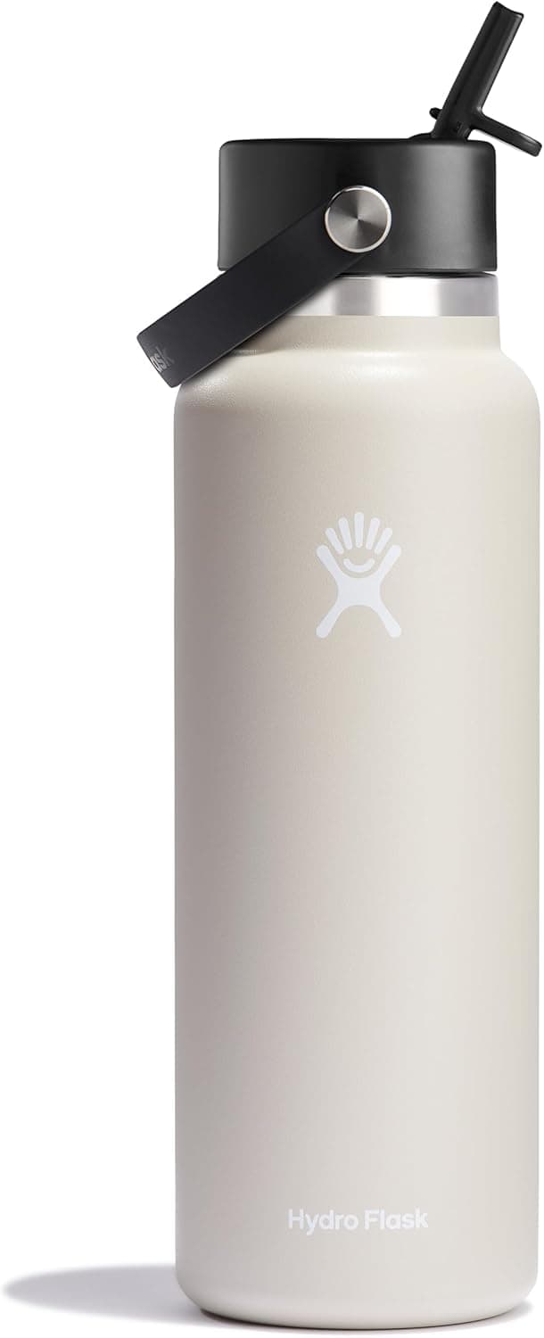 Hydro Flask Water Bottle - Insulated Stainless Steel - Wide Straw Lid, Non Spill, Leakproof in 40 Oz Oat Tan