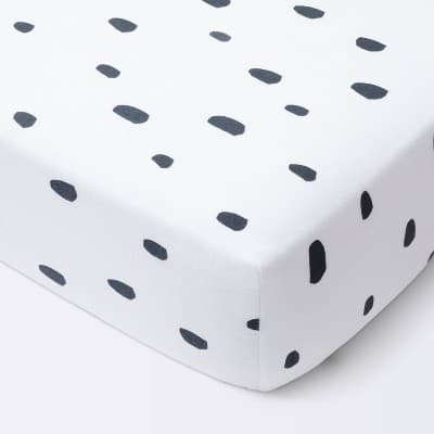 Dash Marks Crib Fitted Sheet - Cloud Island™ White/Gray: Cotton, 228 Thread Count, Standard Crib Size