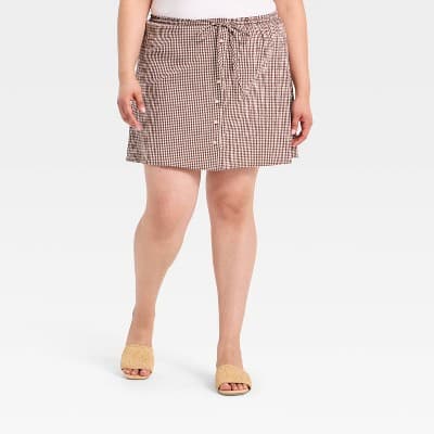 Women's Mini A-Line Skirt - A New Day™ Brown Gingham 2X