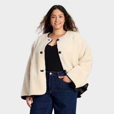 Women's Faux Sherling Coat - Universal Thread™ Cream XXL