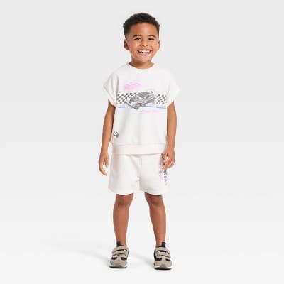 Toddler Boys' 2pc Hot Wheels Top & Bottom Set - Off-White 3T