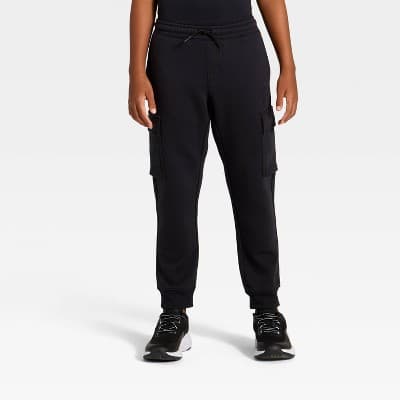 Boys' Active Comfort Fleece Cargo Jogger Sweatpants - All In Motion™ Black M