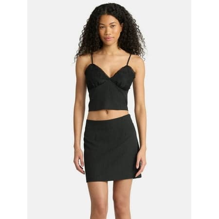 No Boundaries Woven Pinstripe Bustier Top and Mini Skirt Set, 2-Piece, Women's