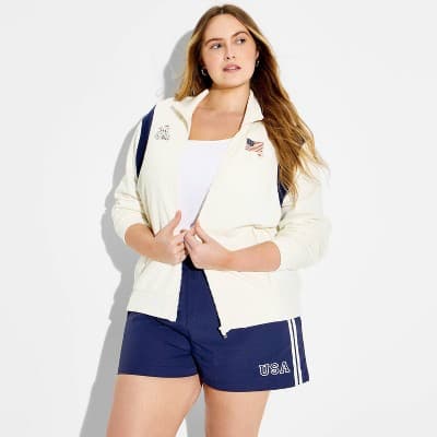Women's USA Track Graphic Pull-On Shorts - Blue 2X