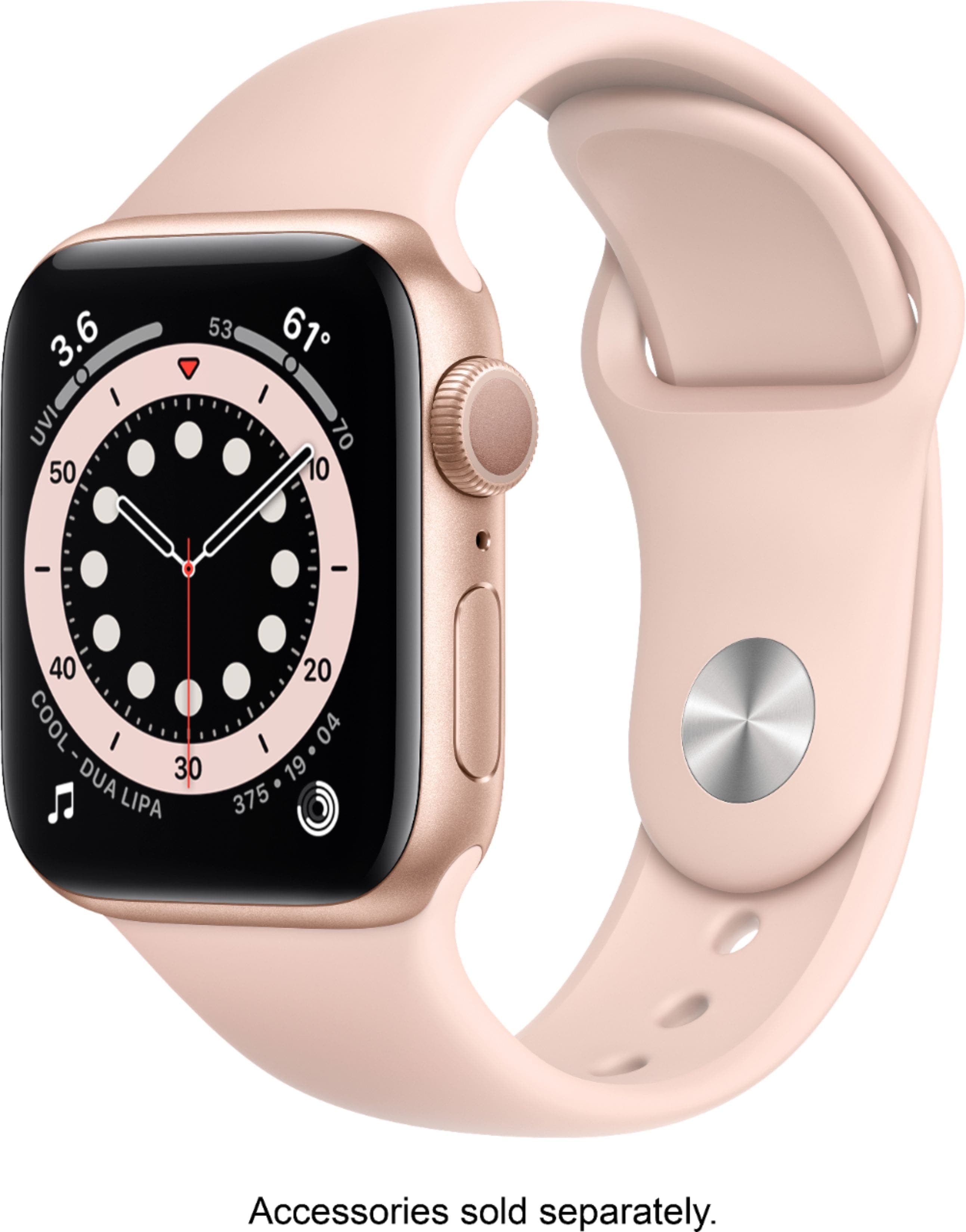 Geek Squad Certified Refurbished Apple Watch Series 6 (GPS) 40mm Gold Aluminum Case with Pink Sand Sport Band - Gold - (2020)