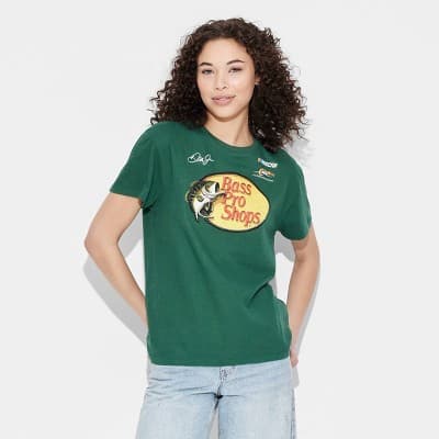 Women's Bass Pro Shop Short Sleeve Graphic T-Shirt - Green XXL: NASCAR Cotton Knit Pullover, Crew Neck, Below Hip