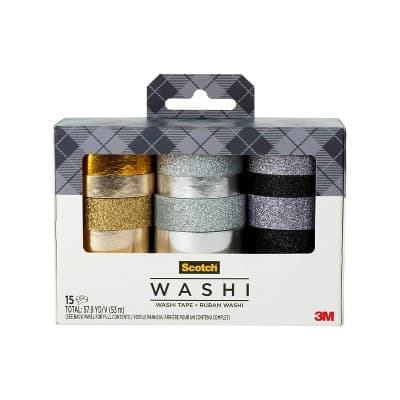 Scotch 15pk Washi Tape: Decorative Gold & Glitter Adhesive for Art & Stationery