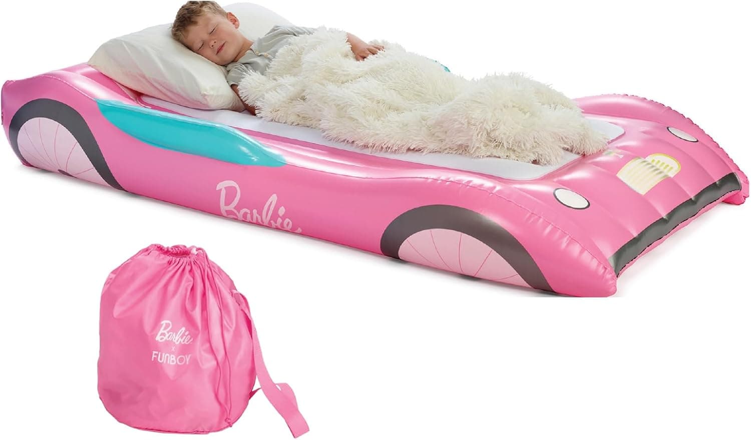 Barbie & FUNBOY Kids Sleepover Travel Bed & Air Mattress. Perfect for Sleepovers. Includes Carrying Storage Bag, Twin