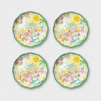 4pc Vacation Melamine Dinner Plates Yellow/Green - Roller Rabbit x Target