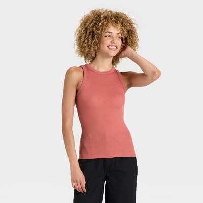 Women's Slim Fit Ribbed Tank Top - A New Day™ Pink XL