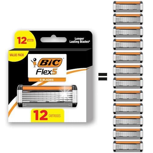 Refillable BIC Flex 5 Razors for Men (12-Pack)