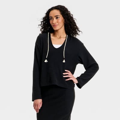 Women's Beach Hoodie Pullover Sweatshirt - Universal Thread™ Black S
