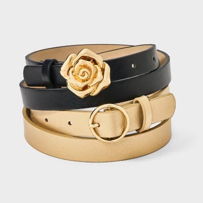 Girls' 2pk Belt Set - Cat & Jack™ Gold/Black S
