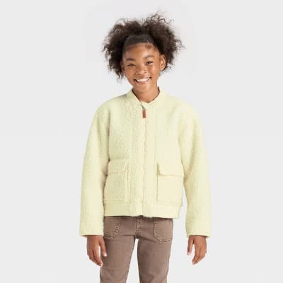 Girls' Fleece Aviator Jacket - Cat & Jack™ Cream L