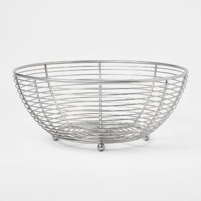 Nickel Fruit Basket - Threshold™: Hand Crafted, Nickel-Plated Iron, Freestanding Kitchen Rack, 12"x12"x5"