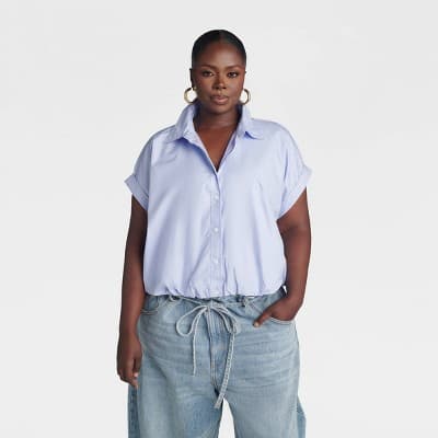 KBB by KAHLANA Women's 'The Cropped Bubble Shirt' - Blue XXL