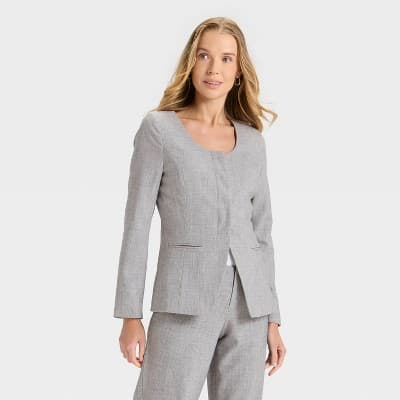 Women's Collarless Blazer - A New Day™ Gray M