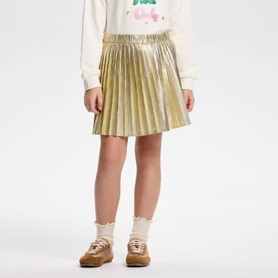 Owillo® Girls' Foil Pleated Skirt - Gold S