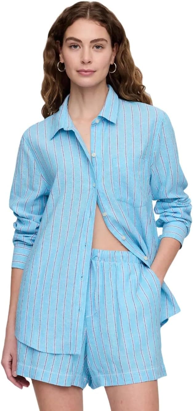 Save 70% on GAP Linen Shirt in Blue Stripe
