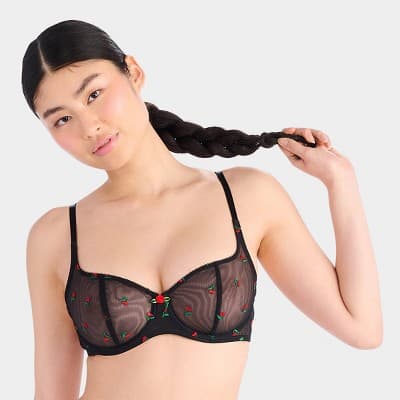 Parade Women's Embroidered Unlined Balconette Bra - Sweet Cherry M+: Recycled Nylon, Adjustable Strap, Sheer Mesh