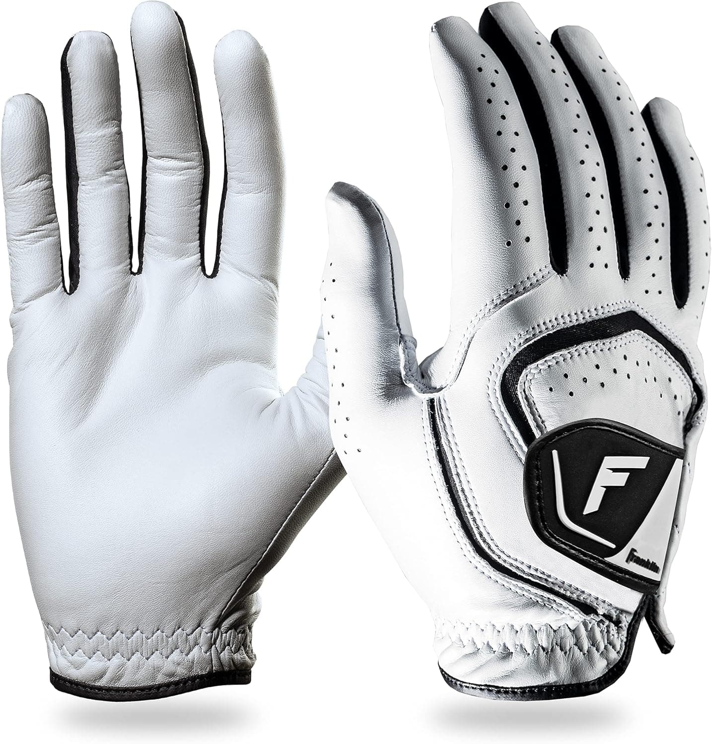 Franklin Sports Youth Golf Gloves - White Junior Left Hand Golf Glove for Righty Golfers - Kids Premium Leather for Maximum Grip in Rain + All Weather Conditions - Youth Extra Large