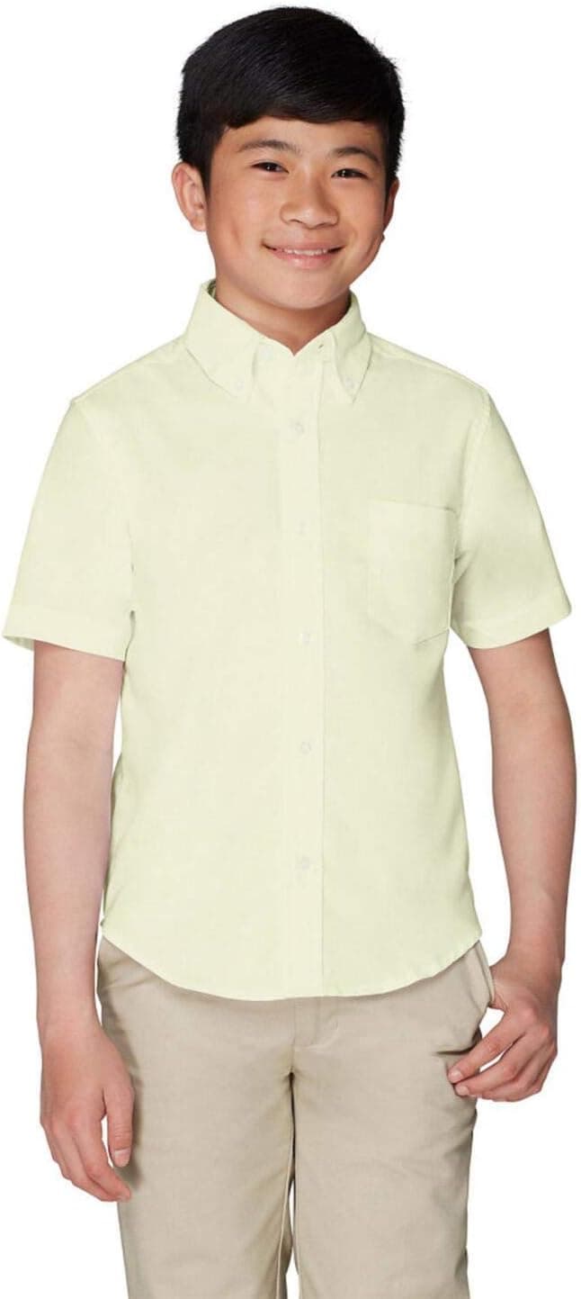 French Toast Boys' Short Sleeve Classic Poplin Dress Shirt (Standard & Husky), Yellow, 16