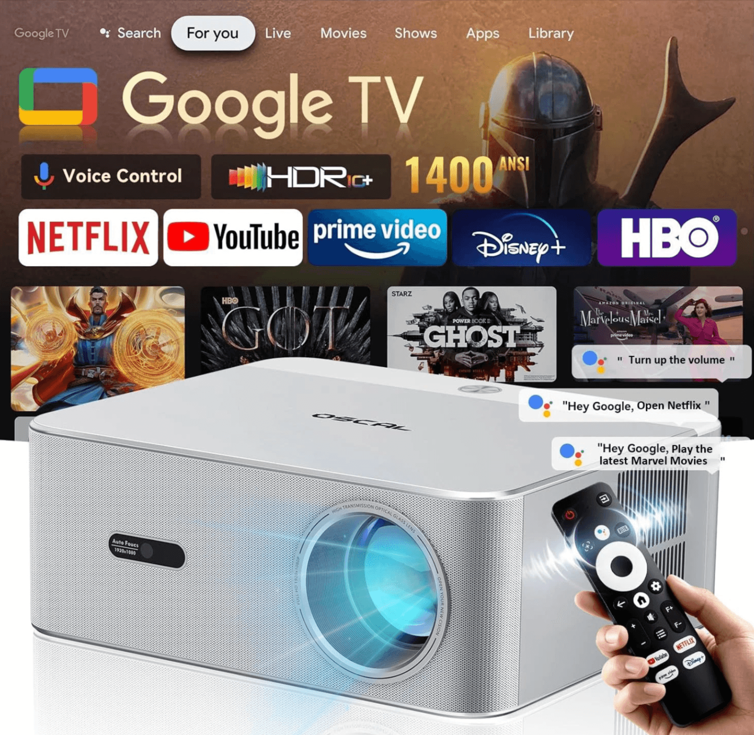 Blackview OSCAL PV800 Pro 1400-Lumen Native 1080p Smart Projector