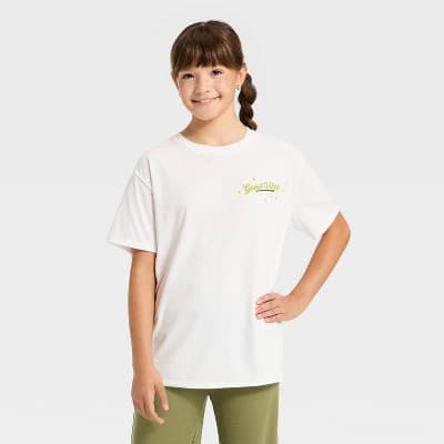 Girls' "Matcha" Oversized Graphic T-Shirt - art class™ White XS